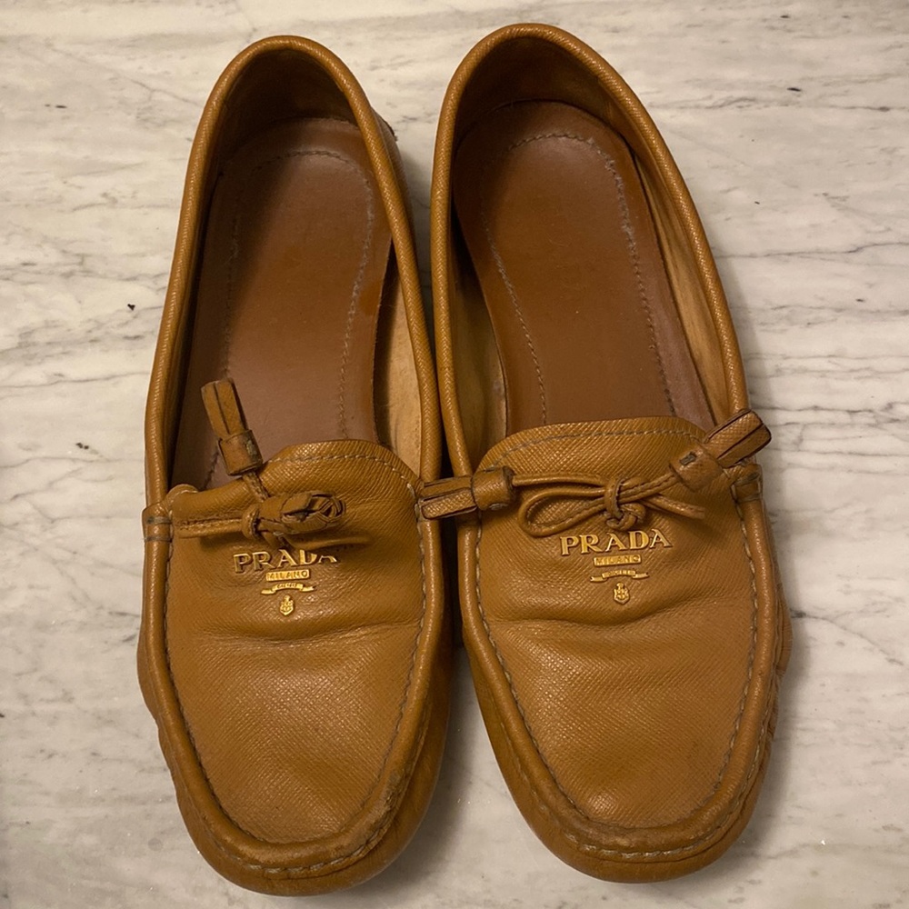 Prada saffiano leather driving loafers